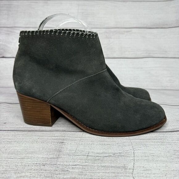 Toms‎ Gray Suede Back Zip Tassel Block Heel Booties women's size 8.5 - Picture 1 of 6